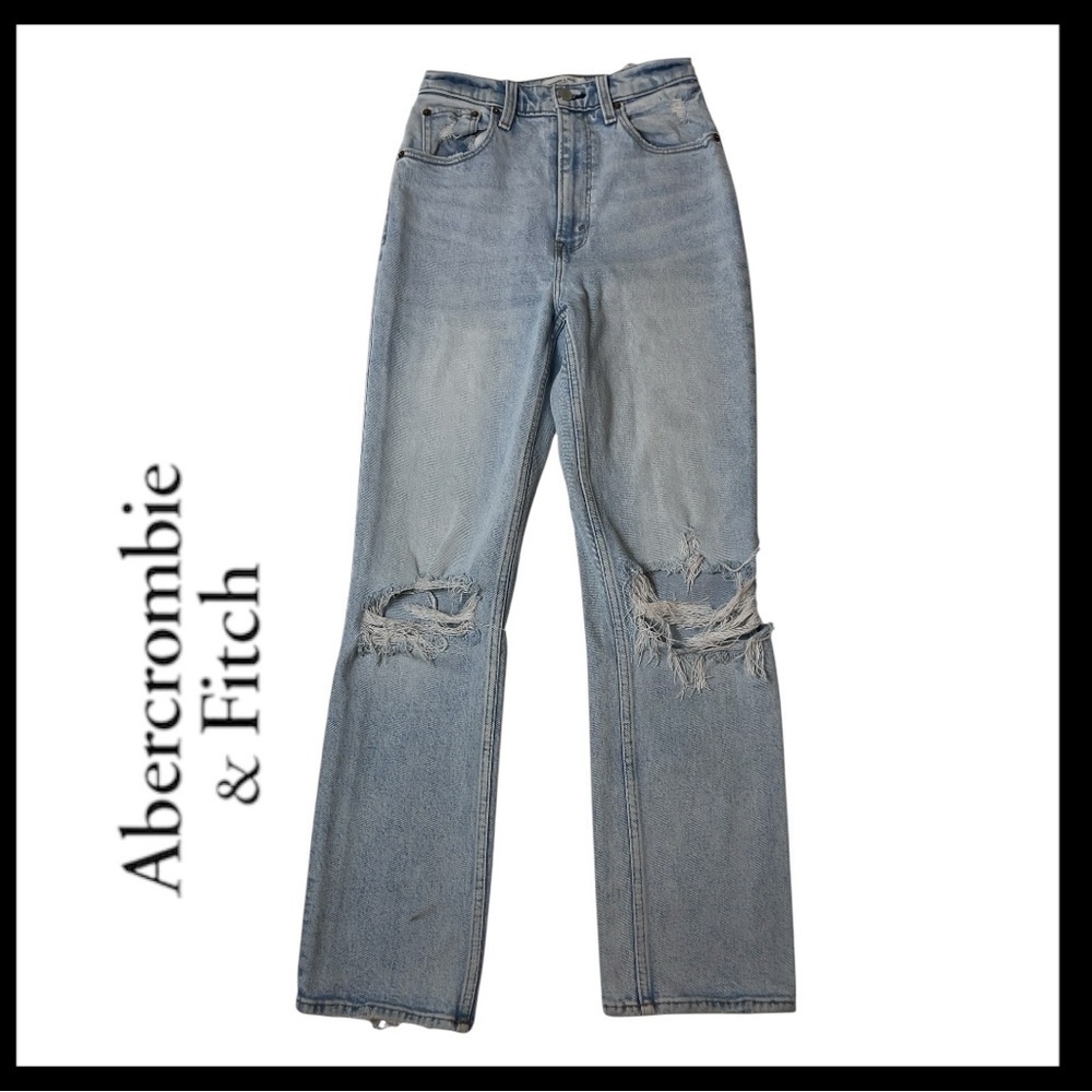 Abercrombie and Fitch 90's straight high Rise Jeans size 26/2 Distressed Denim
